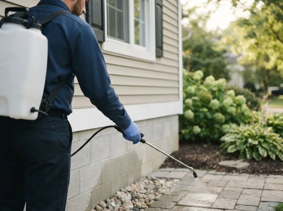 Pest control technician inspecting a home in Ambia, IN
